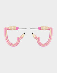 HEART PENCIL HUGGIE EARRING PINK