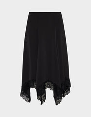 LACE SLIP MIDI SKIRT BLACK
