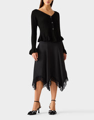 LACE SLIP MIDI SKIRT BLACK