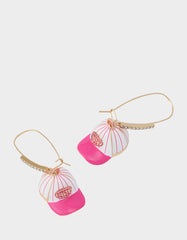 BASEBALL HAT SHEPHERD HOOK EARRINGS PINK