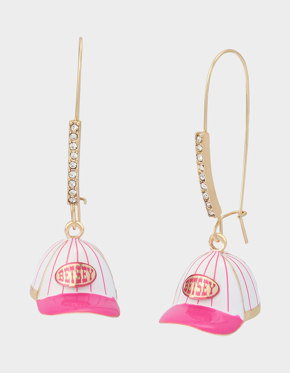 BASEBALL HAT SHEPHERD HOOK EARRINGS PINK