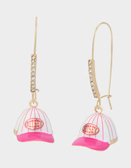 BASEBALL HAT SHEPHERD HOOK EARRINGS PINK
