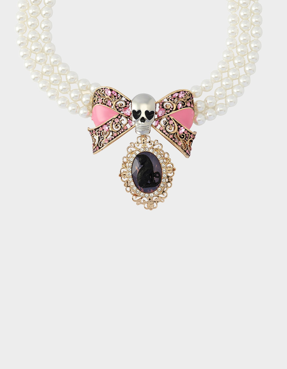 BLACK CAT TORSADE NECKLACE PEARL