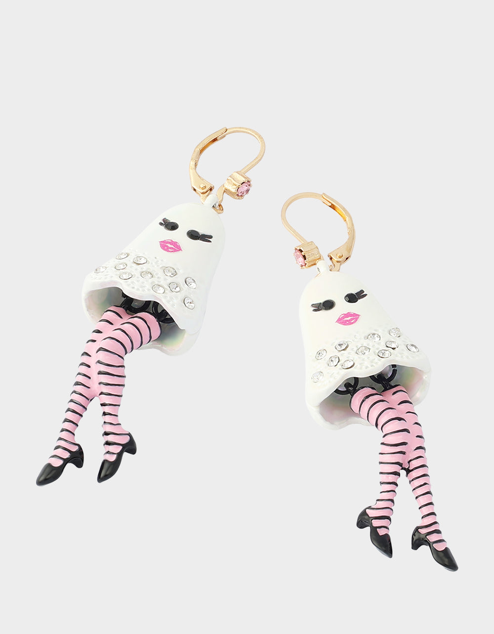 GIRLY STRIPED GHOST LEVERBACK EARRING WHITE