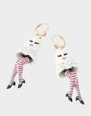 GIRLY STRIPED GHOST LEVERBACK EARRING WHITE