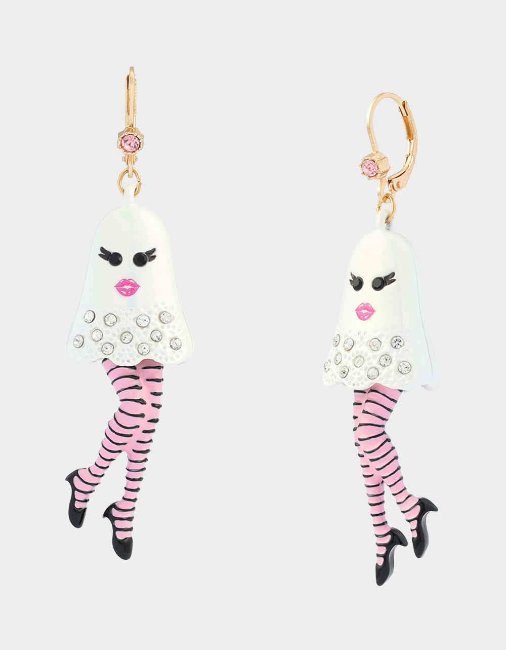 GIRLY STRIPED GHOST LEVERBACK EARRING WHITE