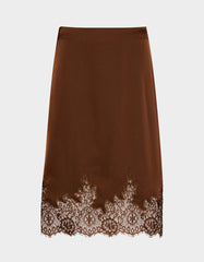 LACE SLIP SKIRT BROWN