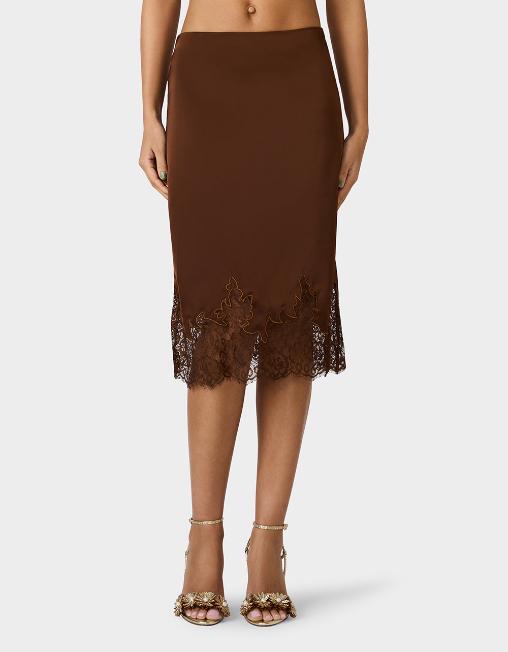 LACE SLIP SKIRT BROWN