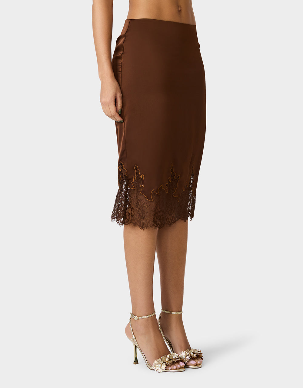 LACE SLIP SKIRT BROWN