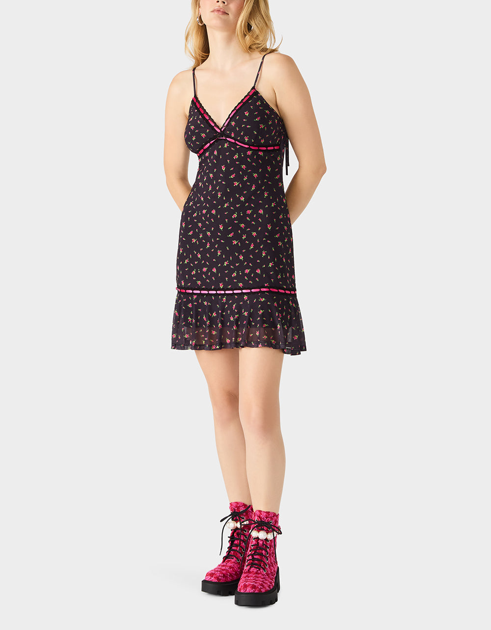 BETSEY's ARCHIVE ROSEBUD SLIP DRESS BLACK