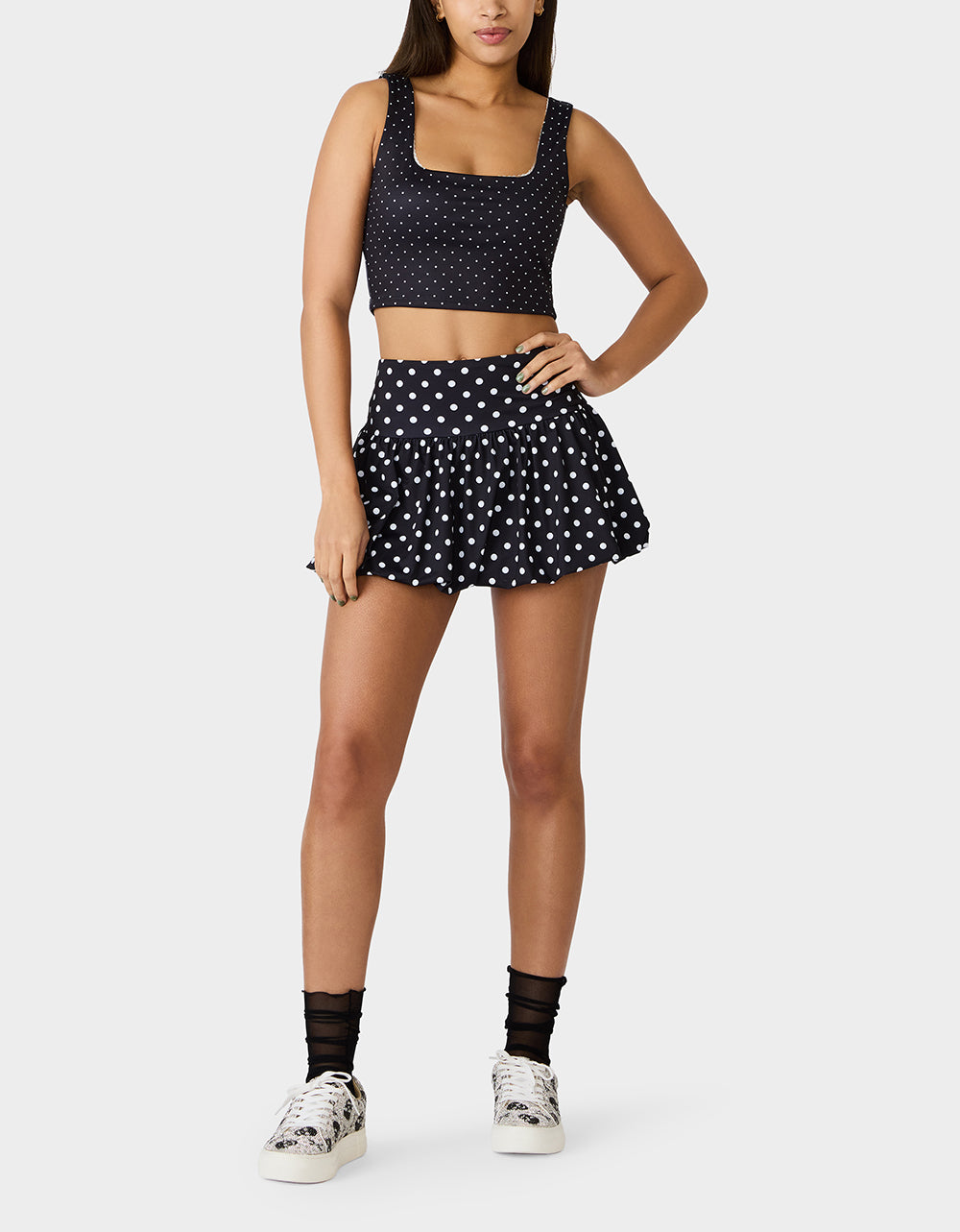 POLKA DOT PRINT CROP TOP TANK BLACK MULTI
