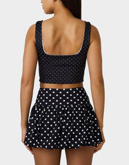 POLKA DOT PRINT CROP TOP TANK BLACK MULTI