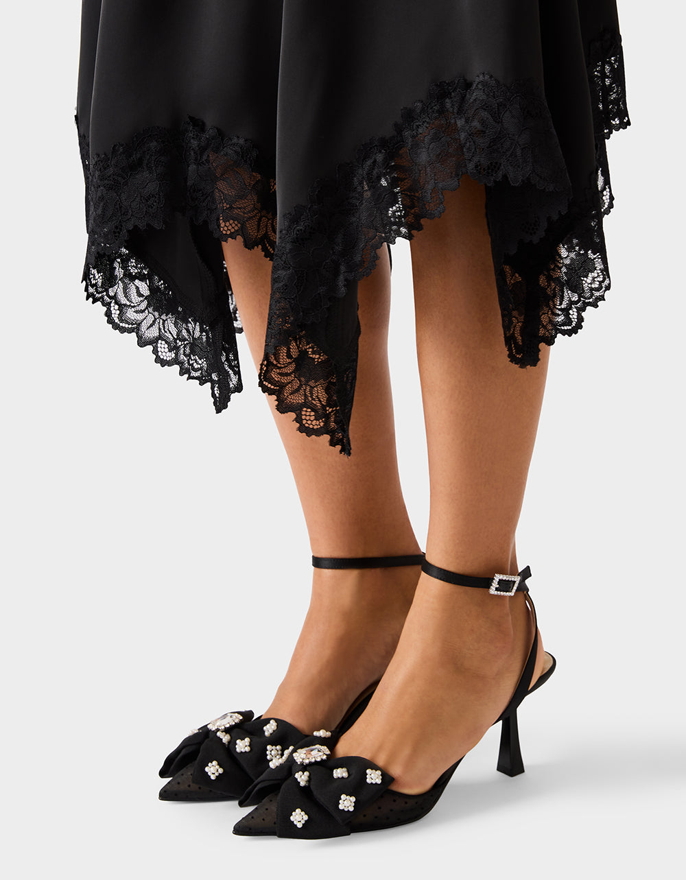 LACE SLIP MIDI SKIRT BLACK