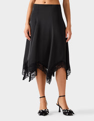 LACE SLIP MIDI SKIRT BLACK