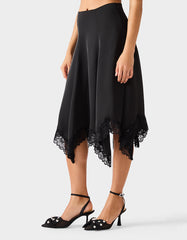 LACE SLIP MIDI SKIRT BLACK
