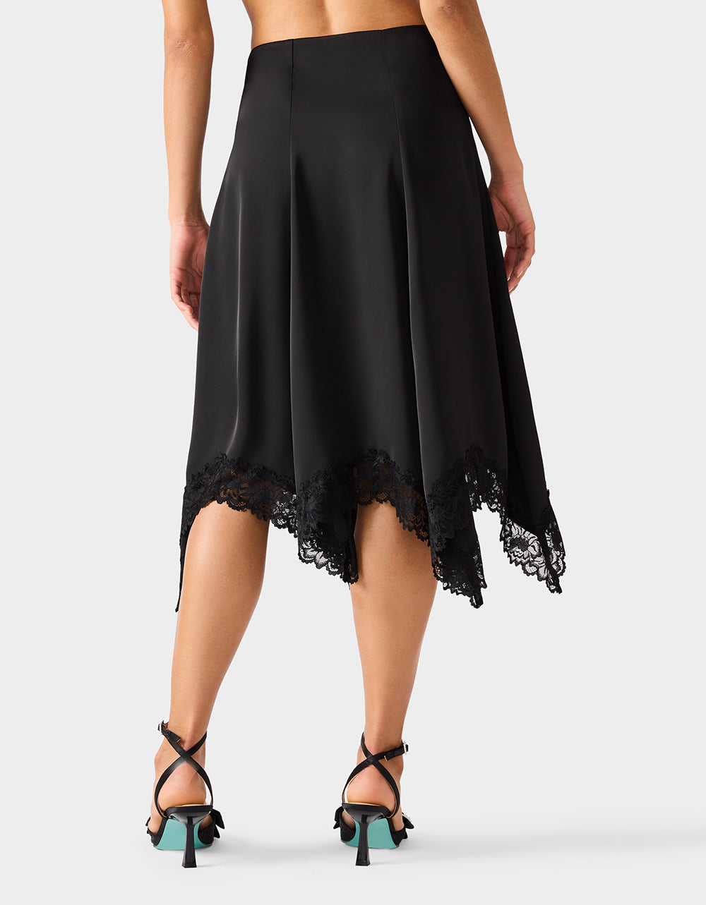 LACE SLIP MIDI SKIRT BLACK