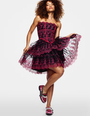 BETSEY'S ARCHIVE TIERED DRESS BLACK/PINK
